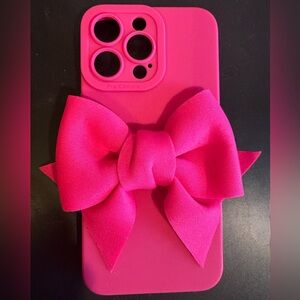 pink bow neon phone case iPhone 15 Pro Max fabric fuchsia Barbie Valentine’s Day